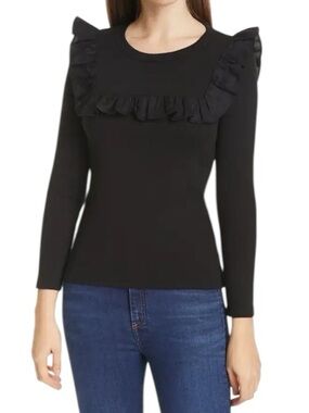 VERONICA BEARD Mosie Ruffle Shoulder Top in Black